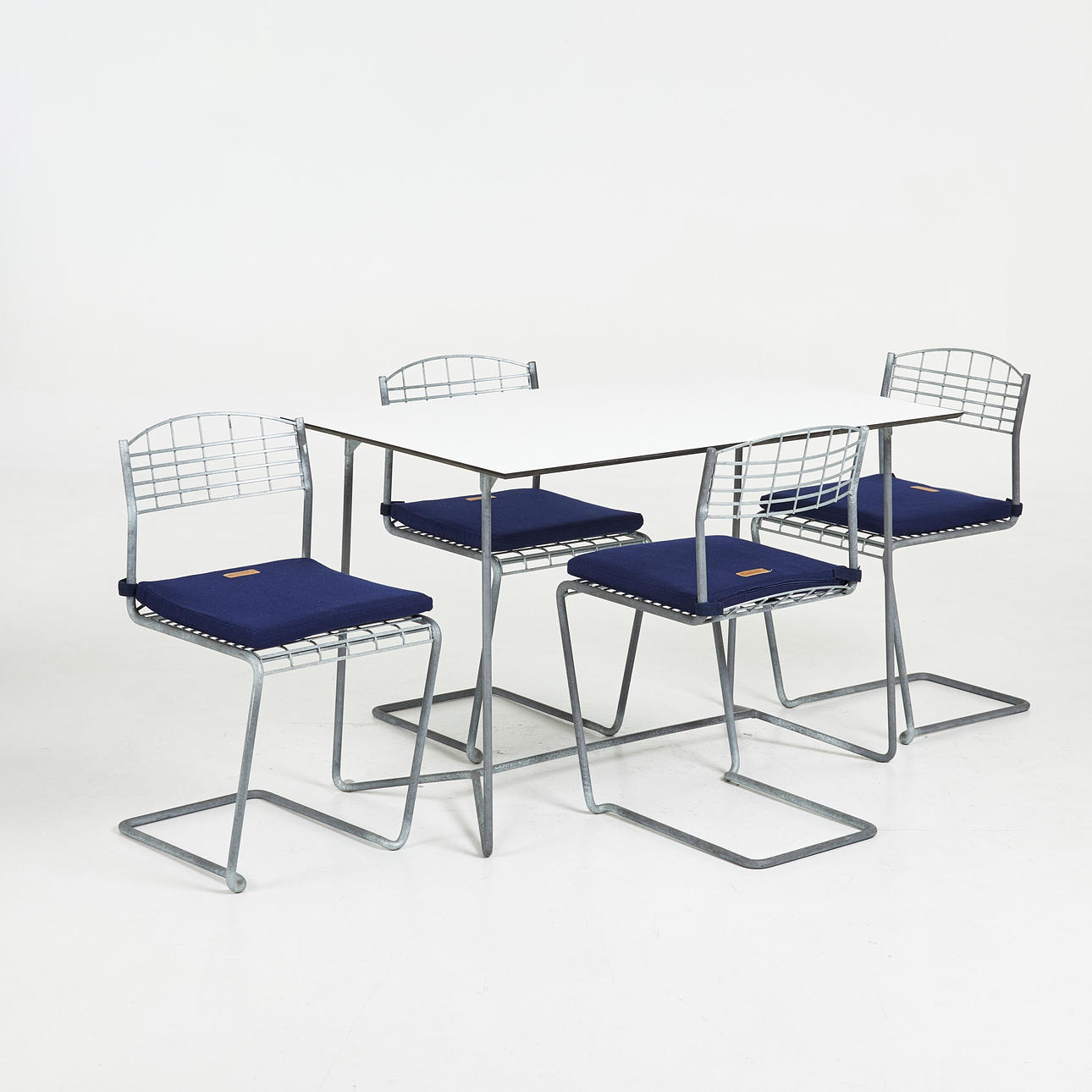 GRYTHYTTAN, 5 dlr, TABLE and CHAIRS, “High Tech”, hot-dip galvanized, stackable, tray marked.