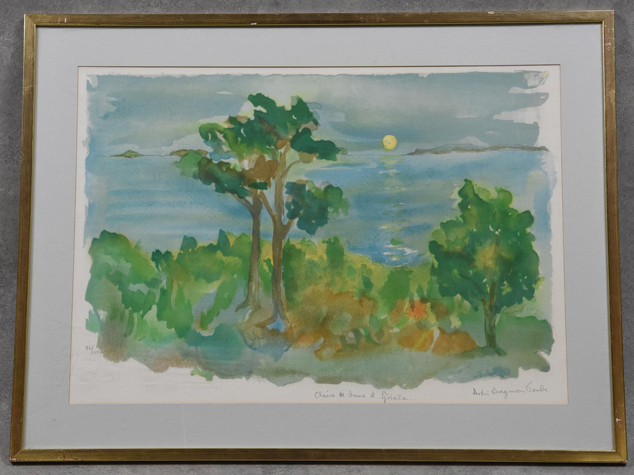 ASTRID BERGMAN TAUBE. färglitografi " Claire de lune a Sjösala " signerad, numrerad 86/150.