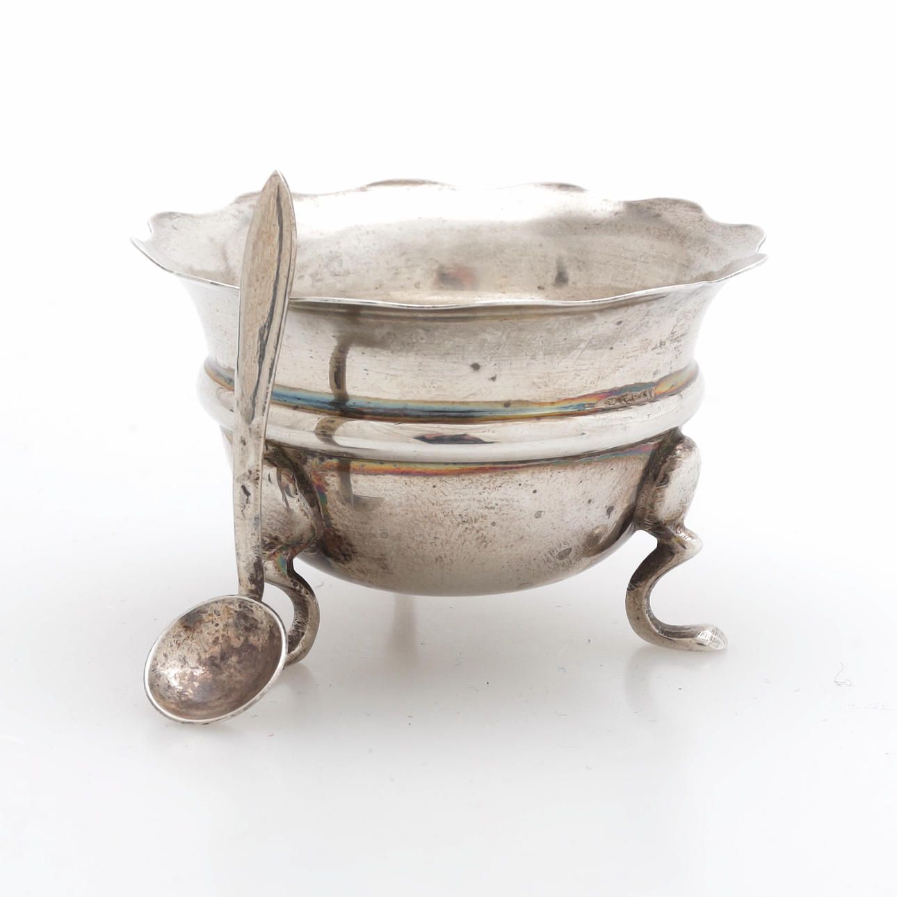 SKÅL MED SKED, silver, totalvikt 29 gram.