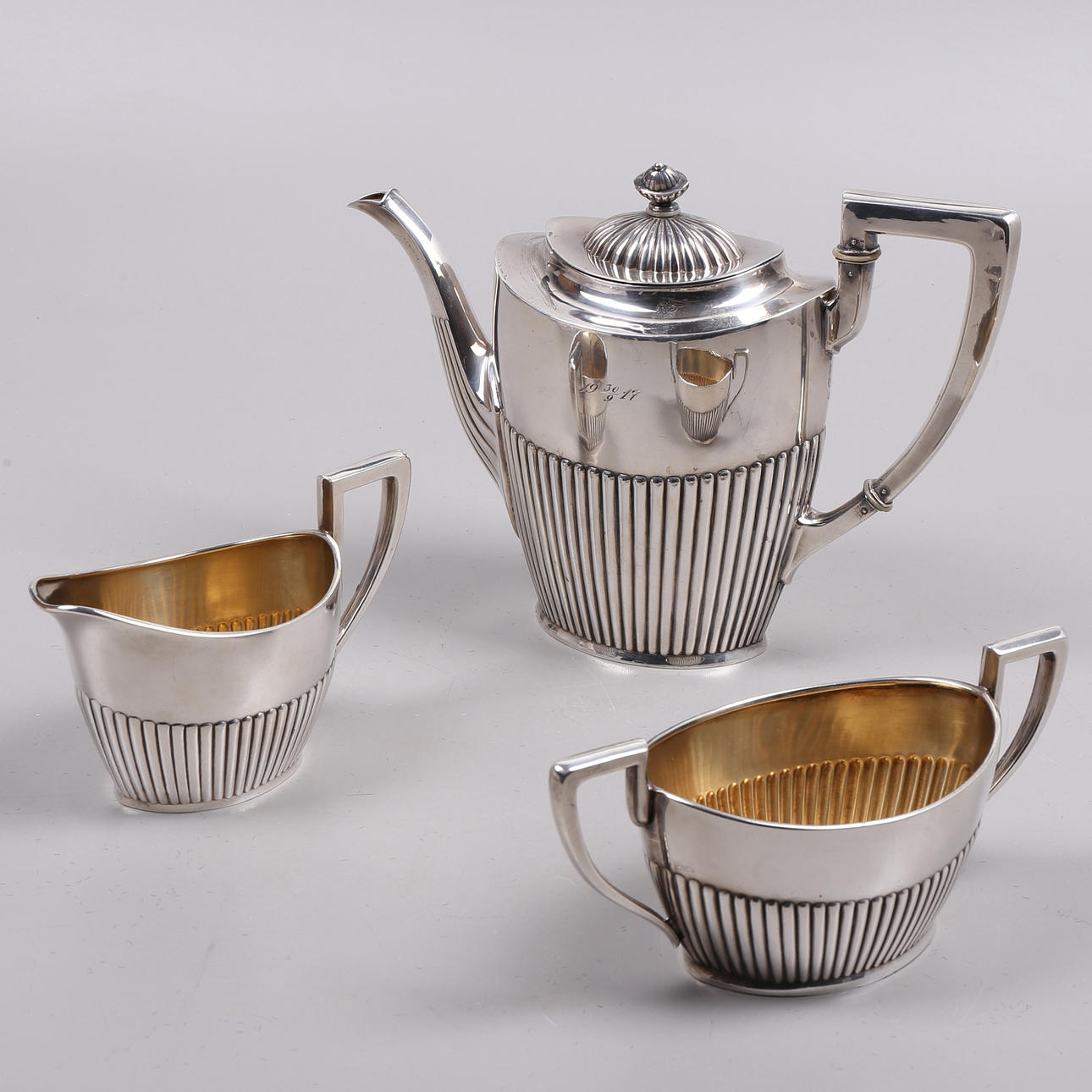 KAFFESERVIS, 3 delar, silver, totalvikt 938 gram.
