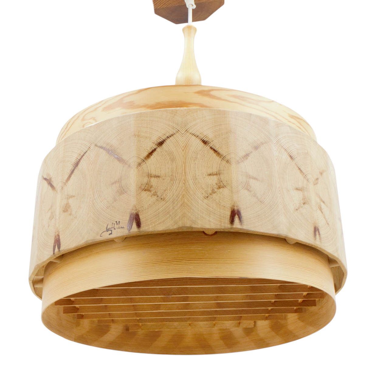 LEIF WIKNER. A pine ceiling lamp, two light points, signed, Leif Wikner, konsthantverk AB lighting & lamps, later part of the 20th century.