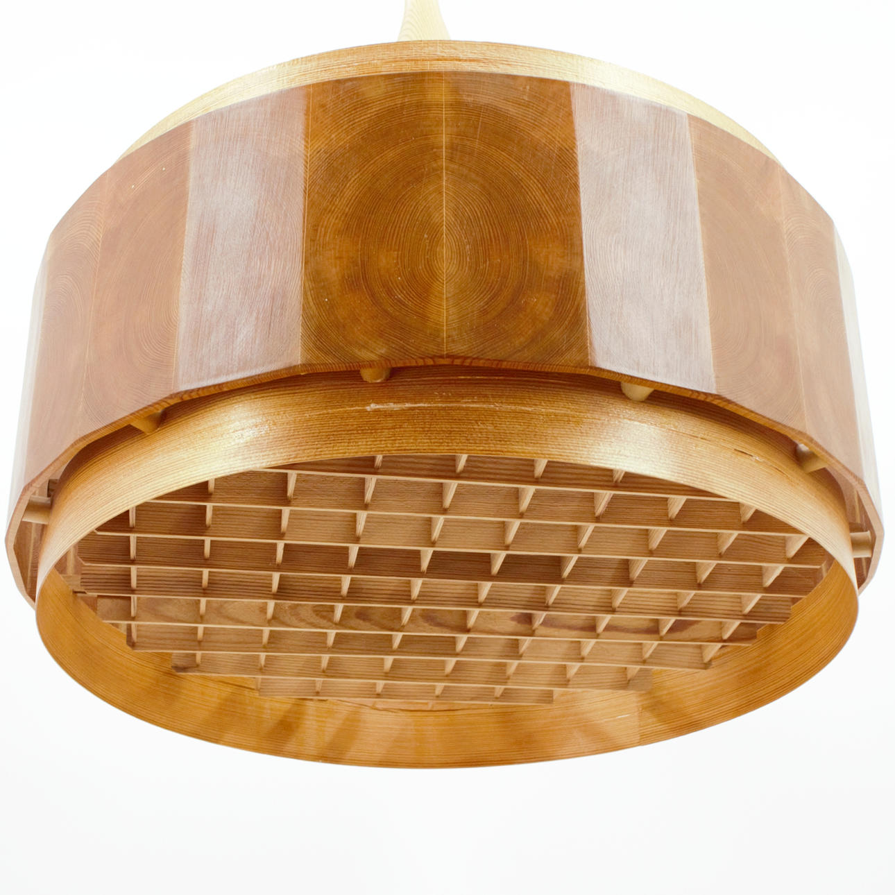 A pine ceiling lamp, two light points, possibly Leif Wikner, konsthantverk AB lighting & lamps, later part of the 20th century.