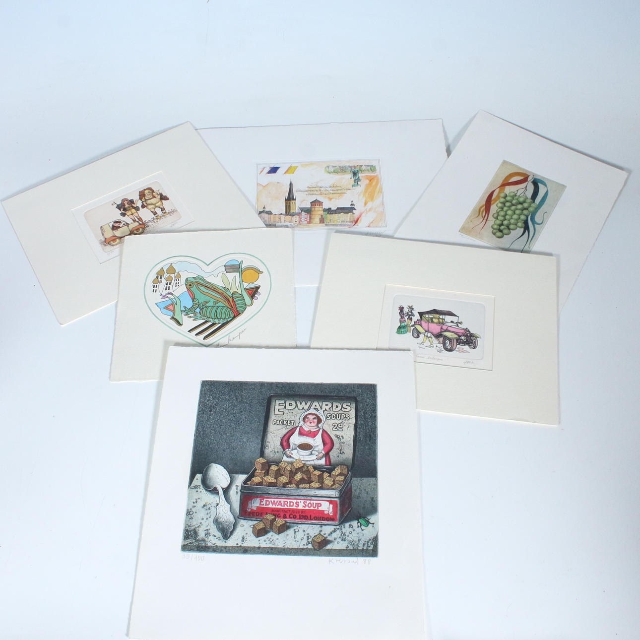 A collection of small lithographs.