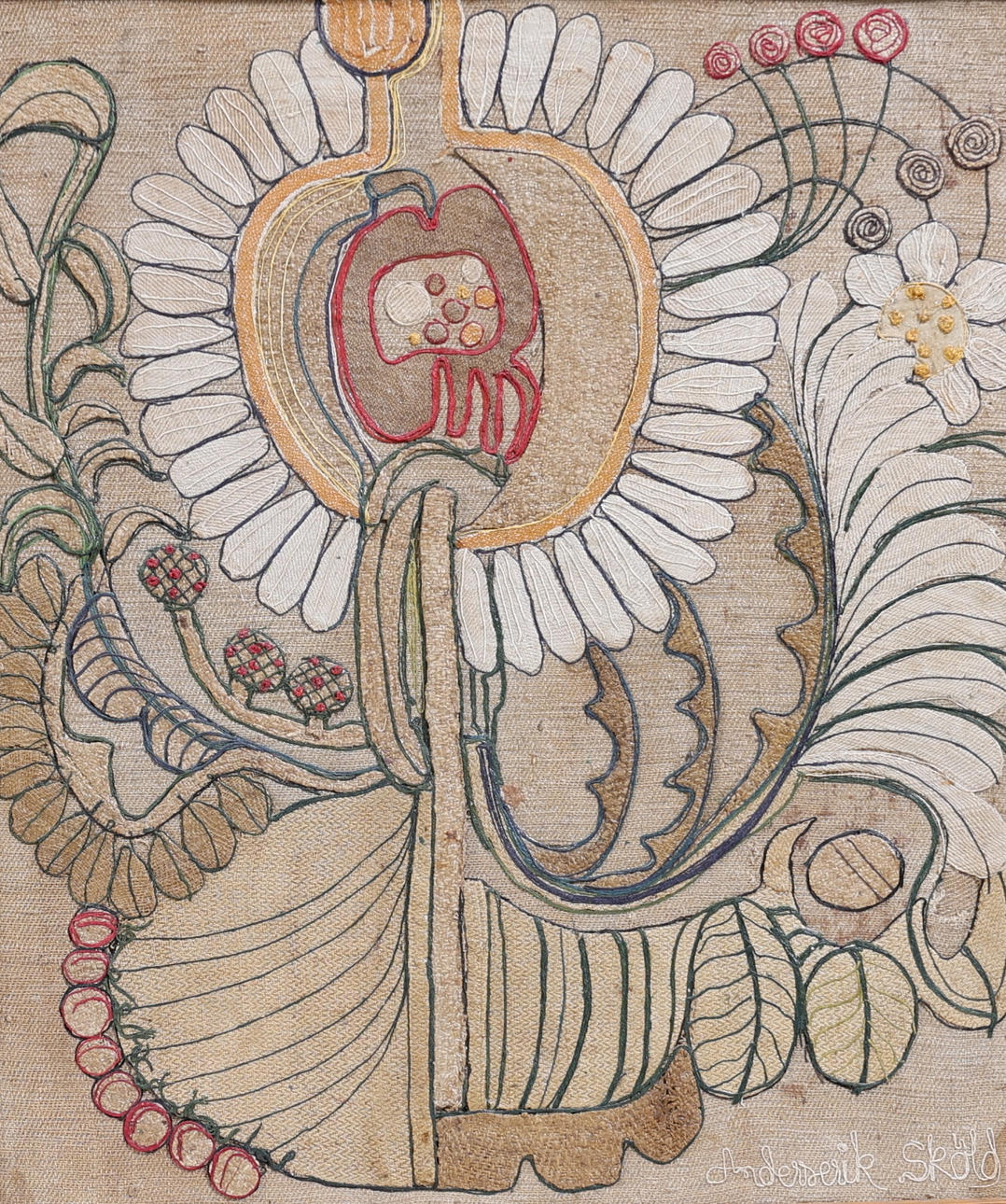 ANDERSERIK SKÖLD. “Modern kurbits”, textile volume, Anders Erik Sköld, signed and dated verso 1978.