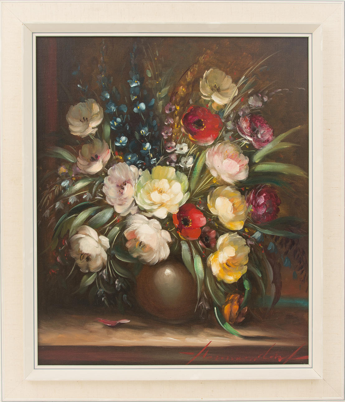 ALOIS M. HENNERSDORF. Blommorstilleben, olja på duk, 1900-tal, tecken.