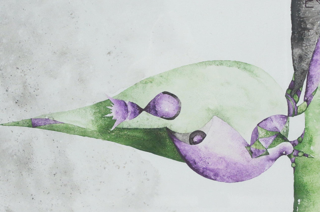 BLÄTTERSTEIN. LEAFSTONE. 'Flower bud', 2012, watercolor, signed.