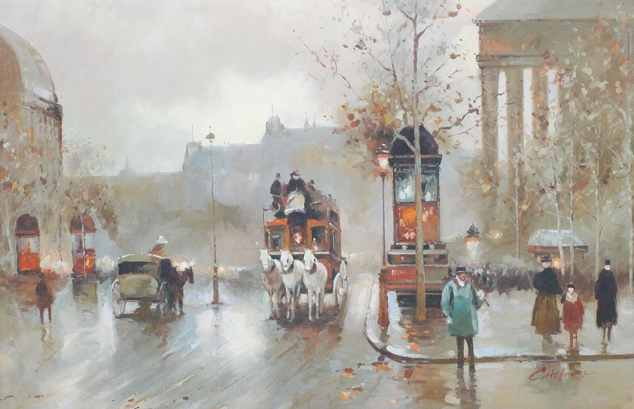 Unknown artist. 'City View, 'oil on canvas, signed.