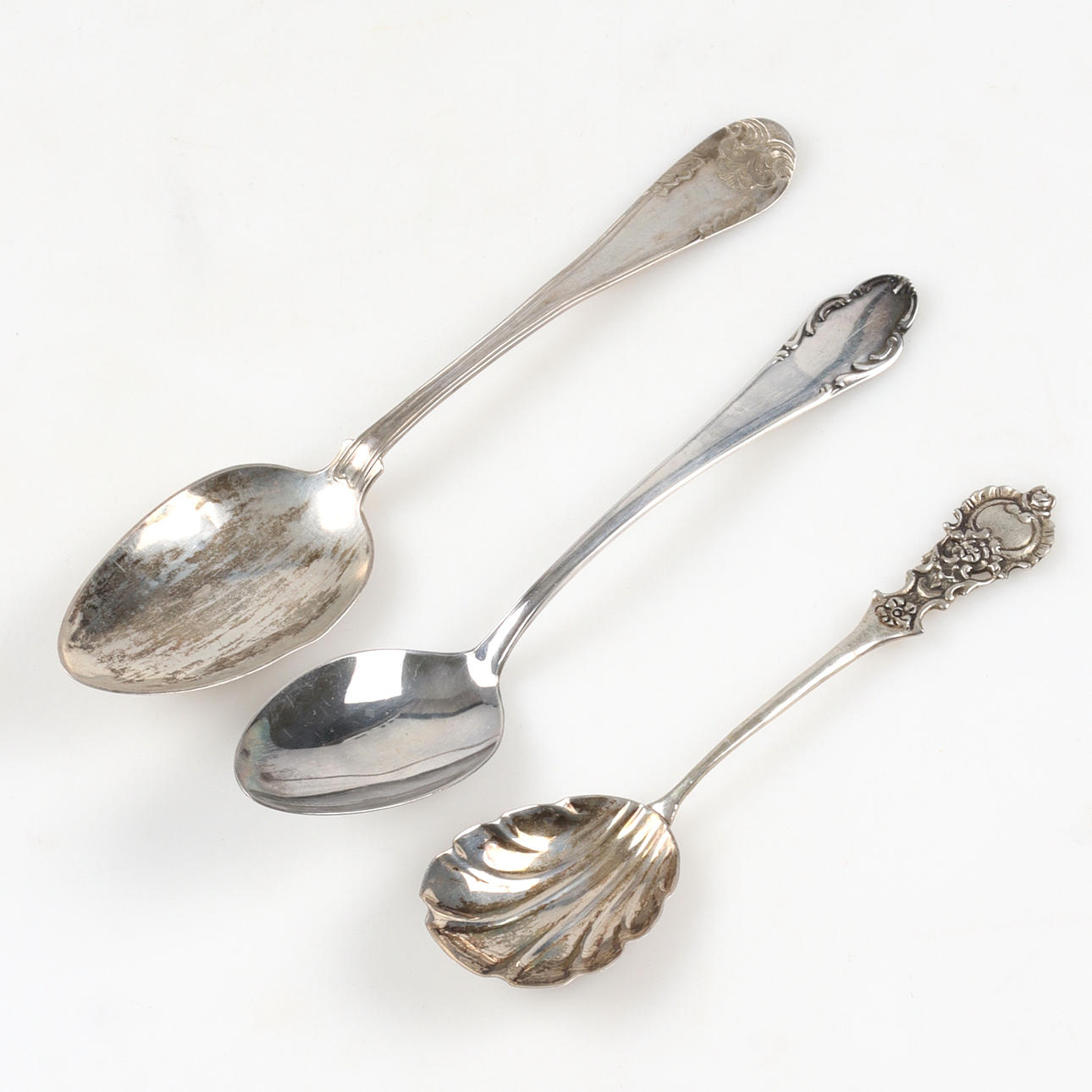 SPOONS, 3 pcs, silver, different models. Weight 89 grams.