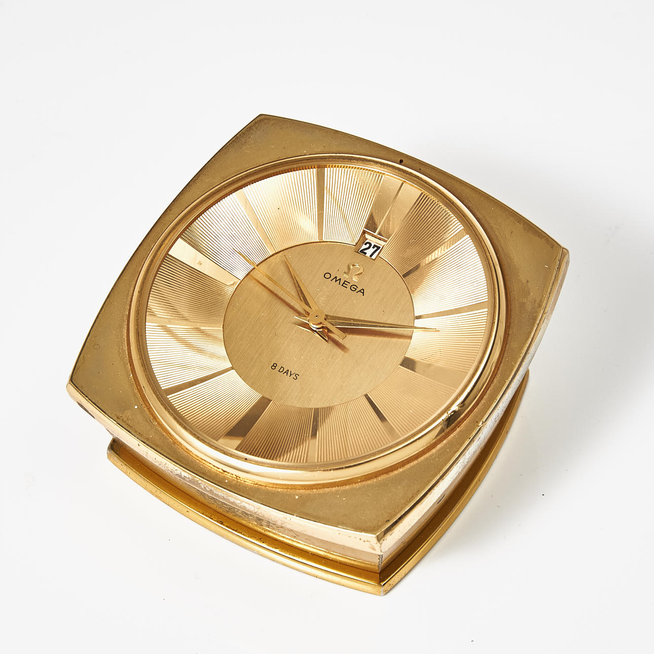 OMEGA. Table clock, 1960s, brass, hand-commissioned.