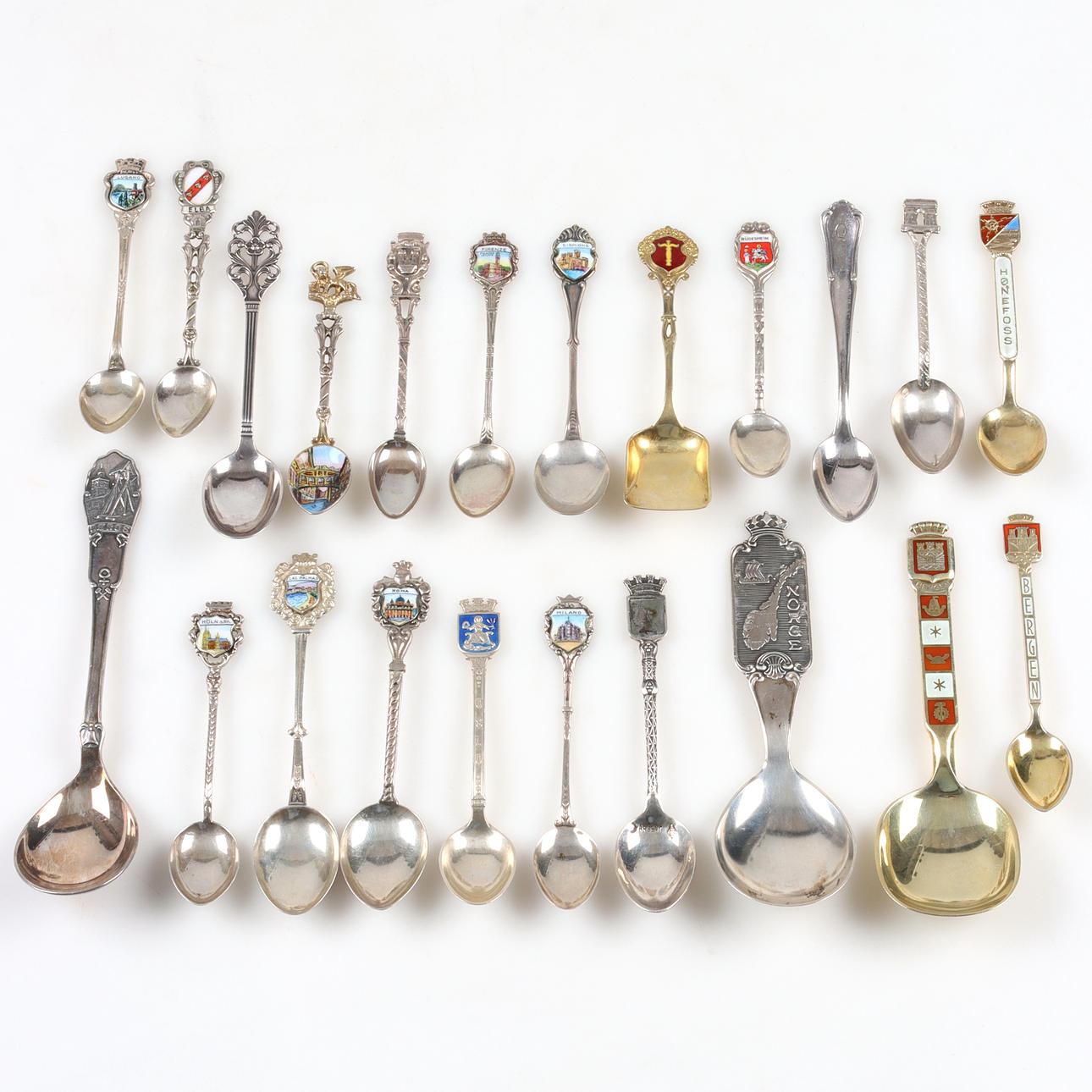 SPOONS, 22 pcs, silver, different models. Weight 247 grams.