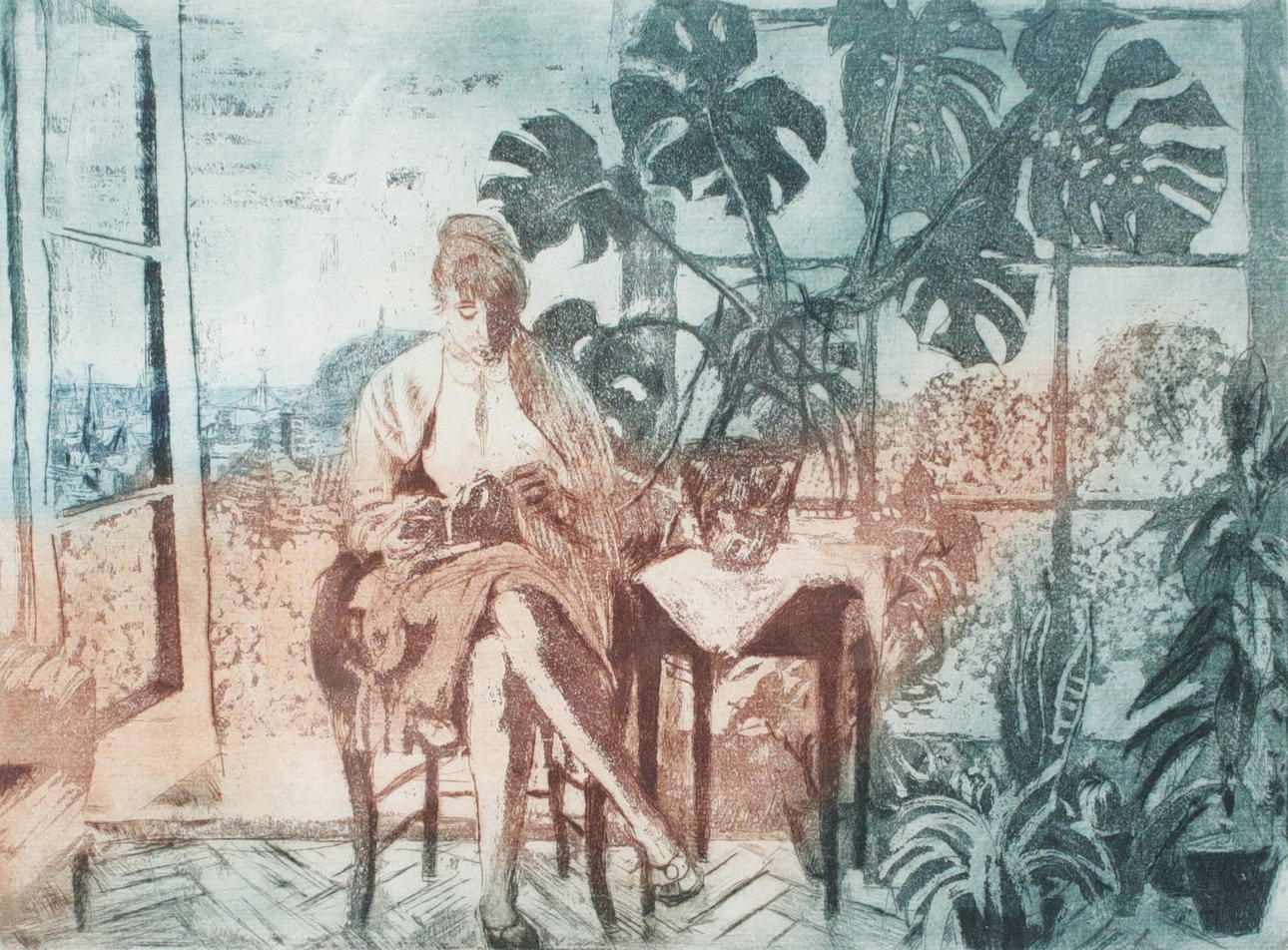 Unknown artist. 'Balcony, 'Ed. 42/100, etching, signed.