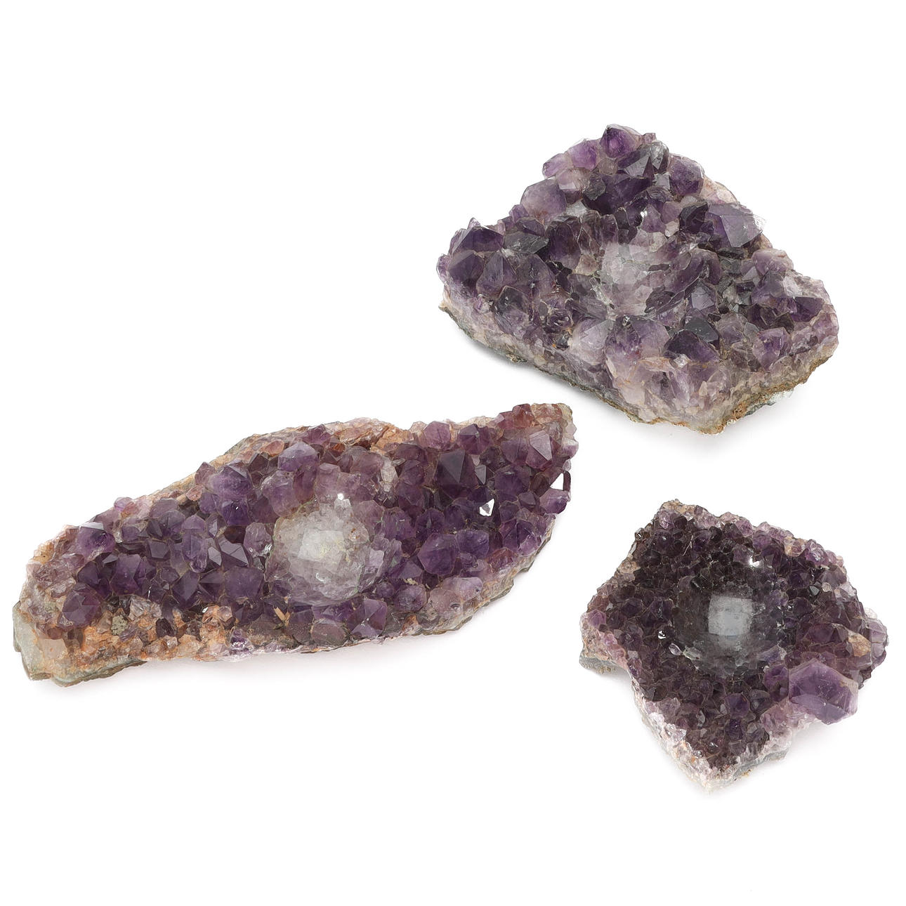 AMETISTKLUSTER, 3 st, skålslipade, Sydamerika.