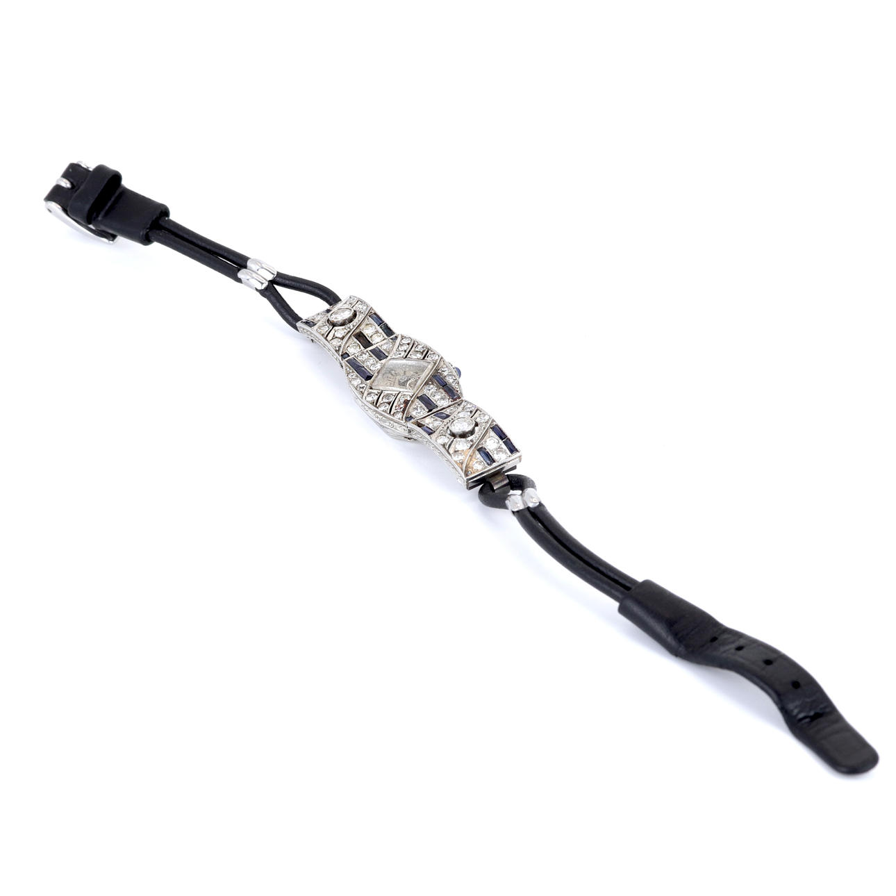 ART DECO PLATINUM AND DIAMOND WATCH.