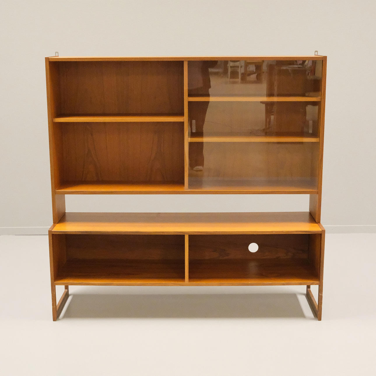 TWO-PIECE TEAK BOOKCASE, 1960S.