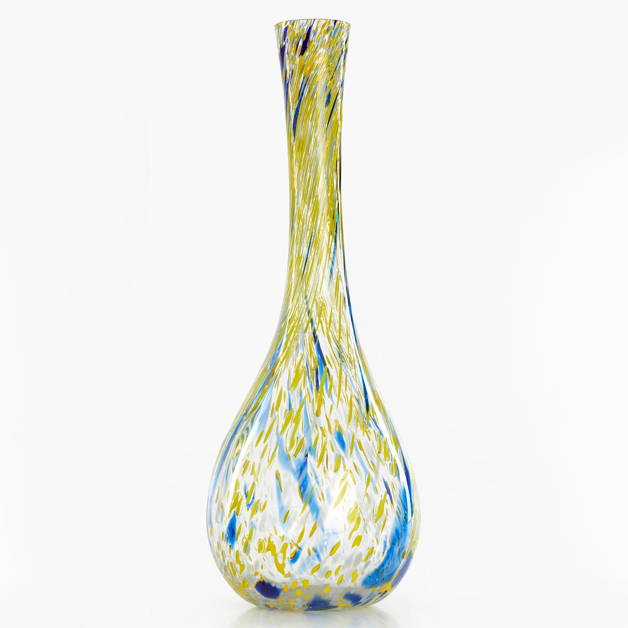 GÖSTA SIGVARD. Bulbvas, stor modell, signerad, melerad glasmassa i blått och gult mot transparent botten.