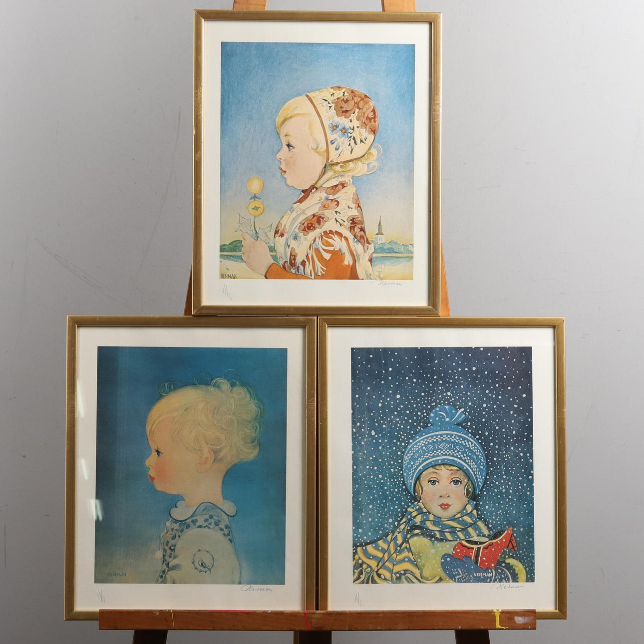 EINAR NERMAN. Rastertryck, 3 st, bläck och Blyertssignerade H.C, Nerman.