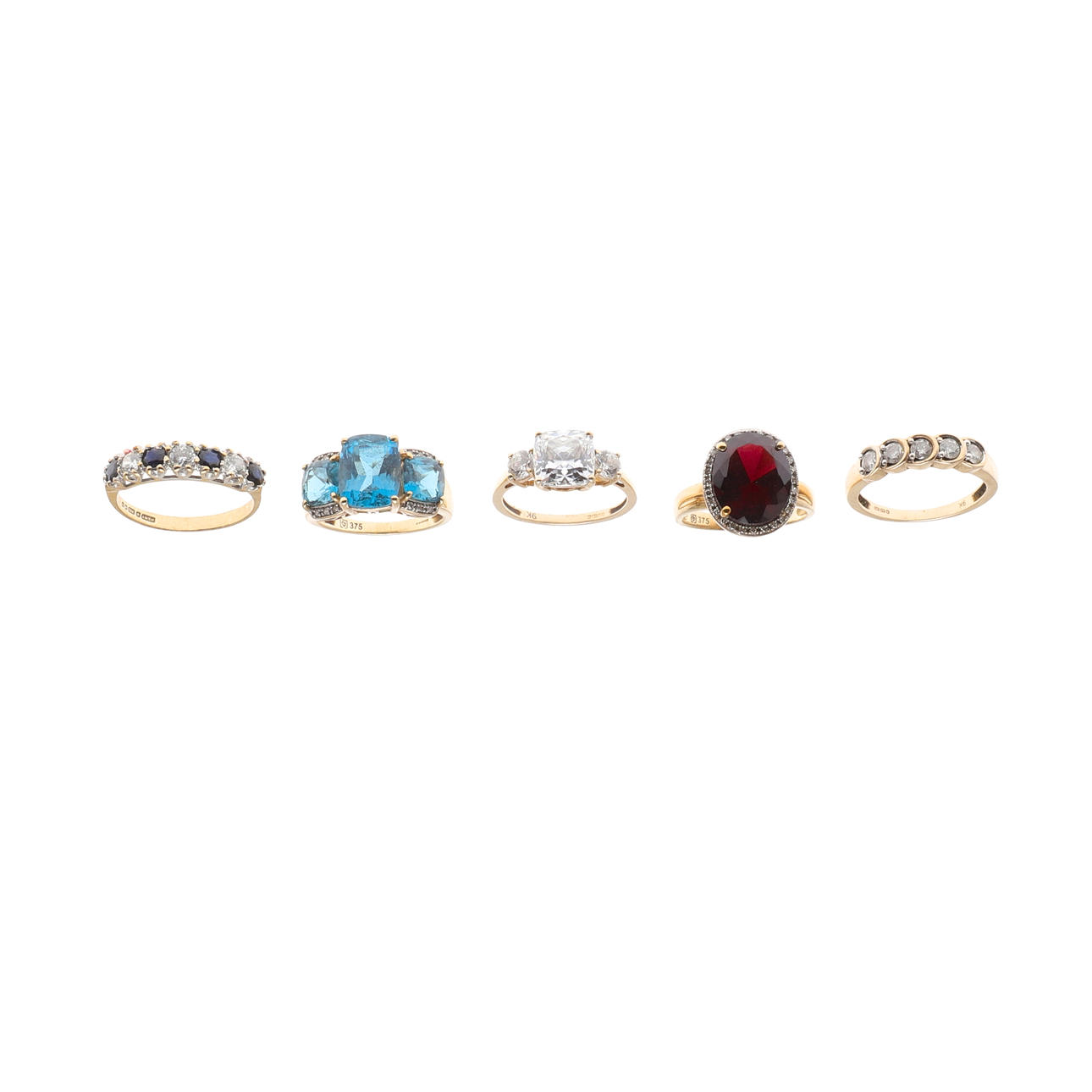 FIVE 9CT GOLD AND GEM SET RINGS. Jewellery & Gemstones - Rings - Auctionet