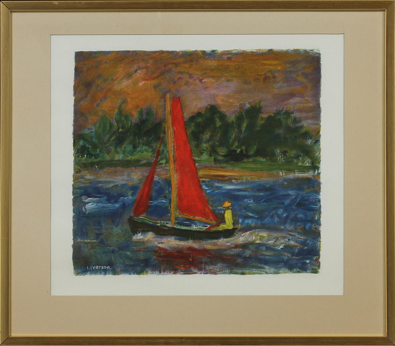 IVAN IVARSON. "Det röda seglet", efter, färglitografi, signerad i trycket.