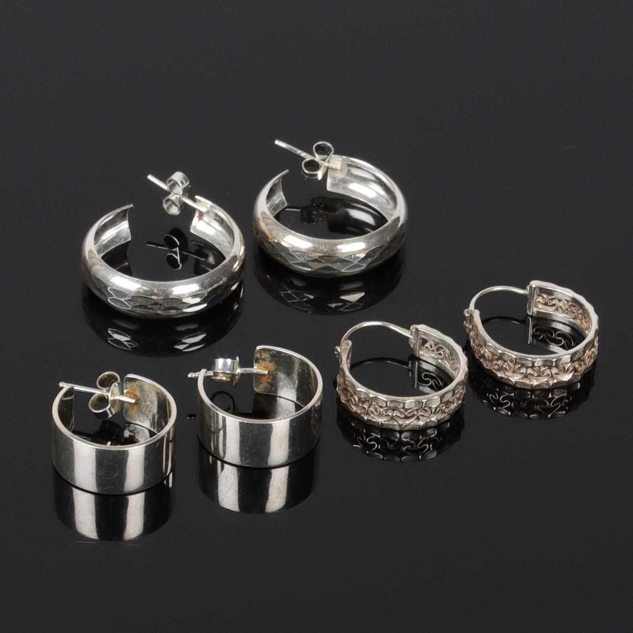 ÖRHÄNGEN, 3 par, silver, Creoler. 1900-tal.