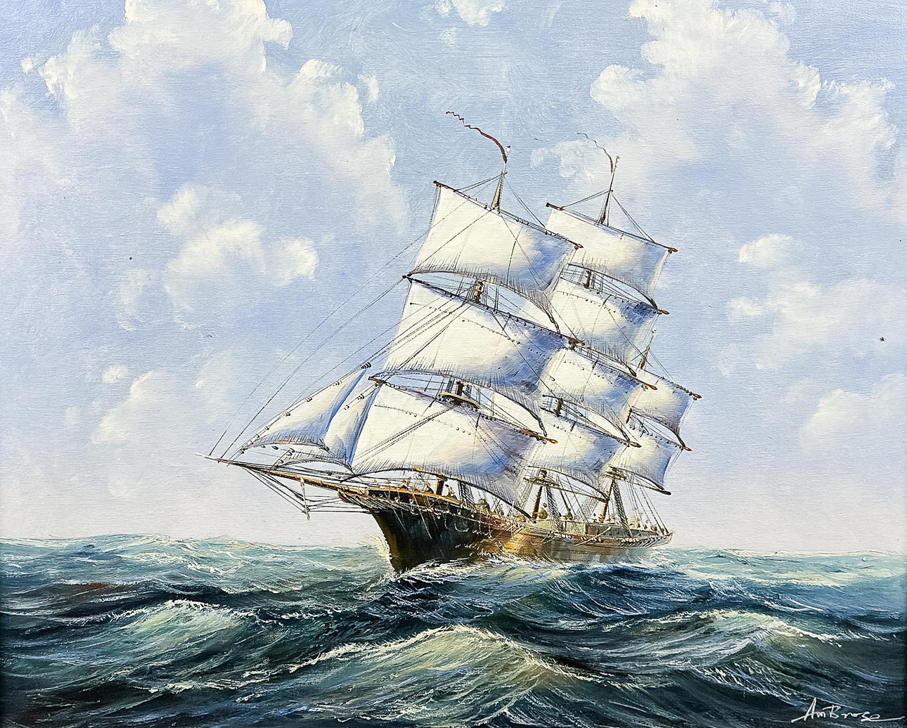 JOHN AMBROSE. Oil on canvas, Ship motif, Signed.
