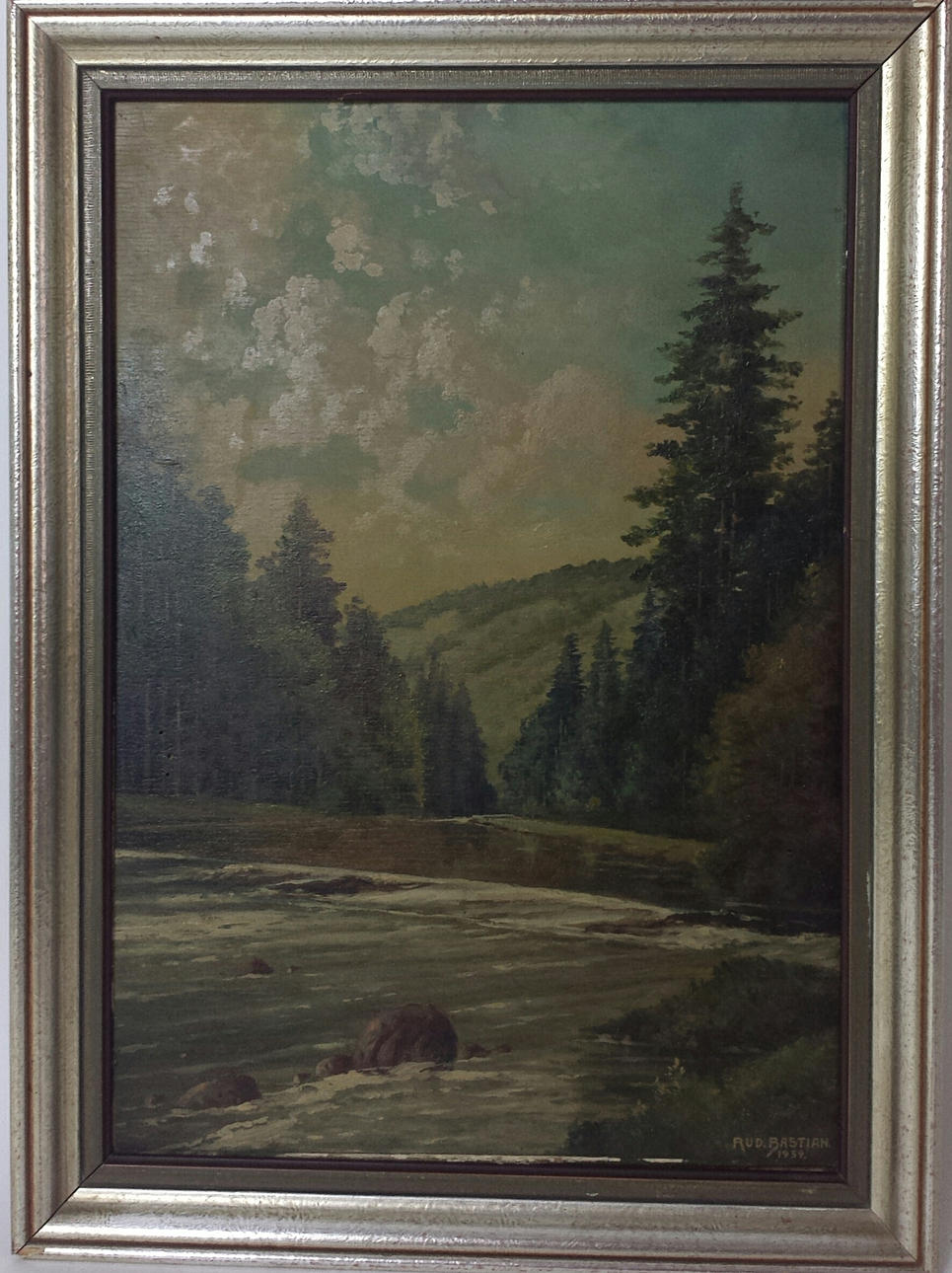 UNBEKANNTER KÜNSTLER. ”Landschaft”, olja på pannå, inramad, signerad och daterad.