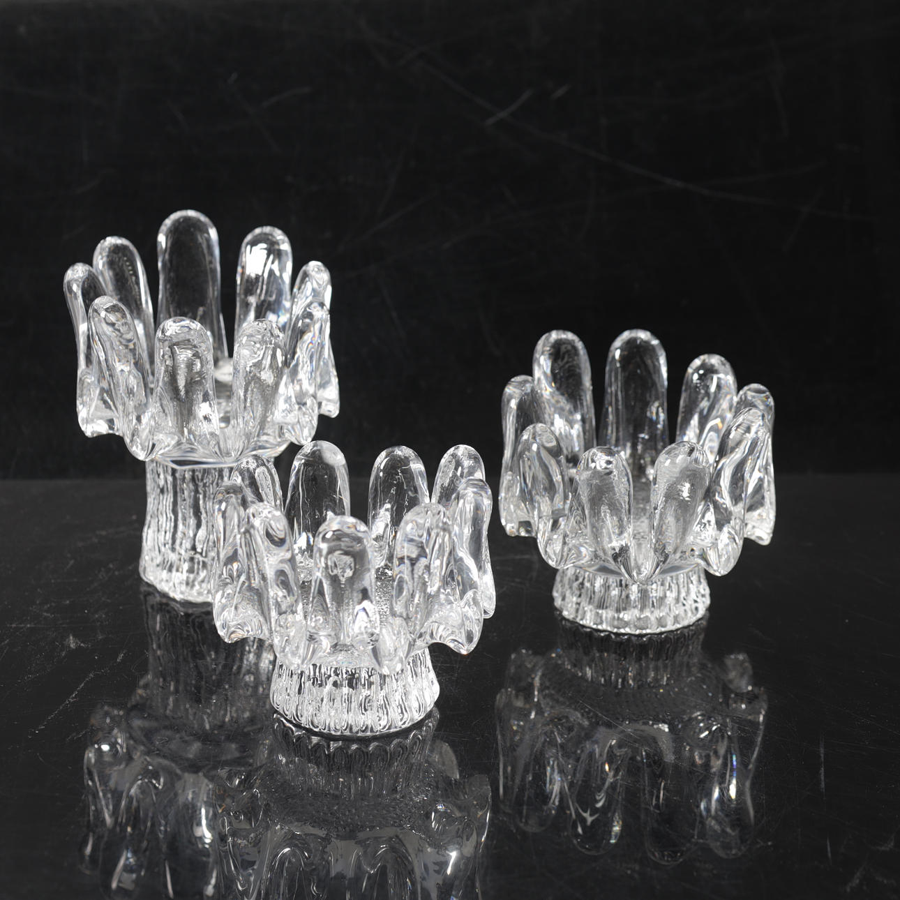 GÖRAN WÄRFF. Candlesticks, 3 pcs. Glass, “Sunflower”, Kosta.