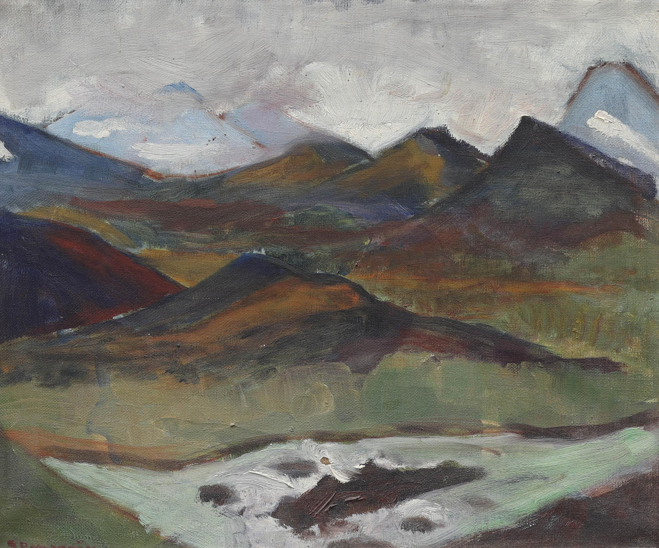 OIDENTIFIERAD KONSTNÄR. oil on canvas, mountain landscape, signed S. Rydström.