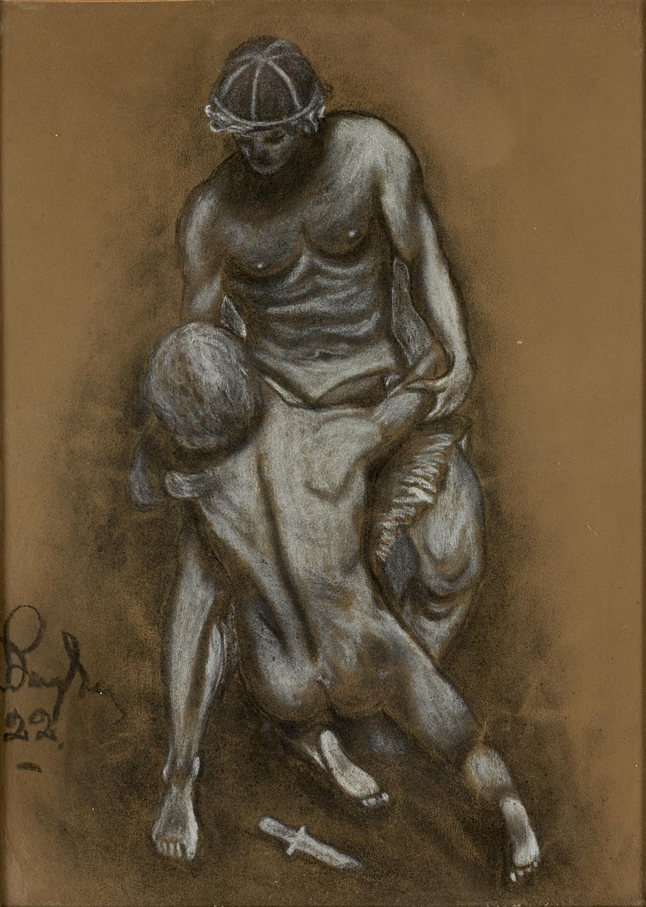 OIDENTIFIERAD KONSTNÄR. Atrocity, signed and dated 1922, charcoal/chalk.