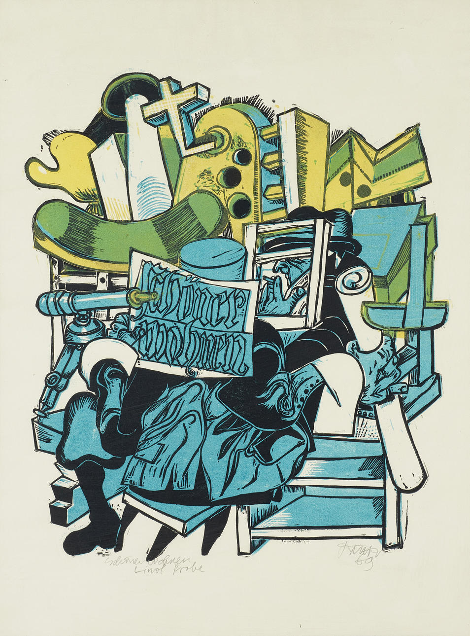 OIDENTIFIERAD KONSTNÄR. “Schöner Wohnen”, signed and dated 1969, graphic sheet.