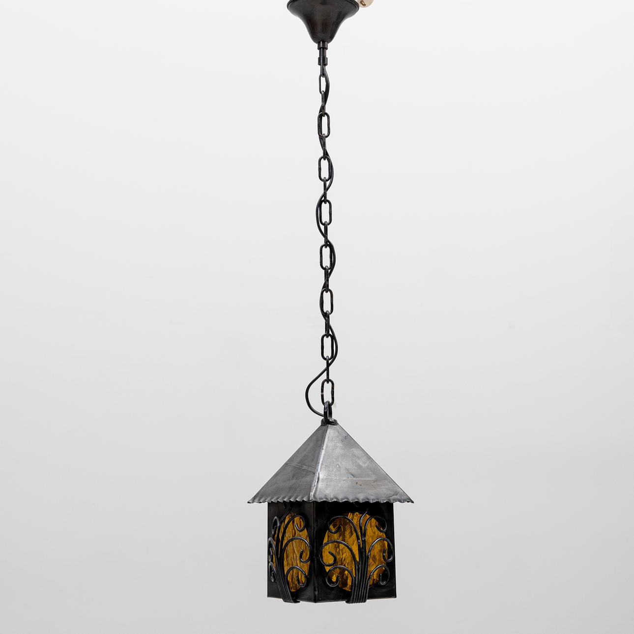 A ceiling lamp, painted white metal, 20th century.