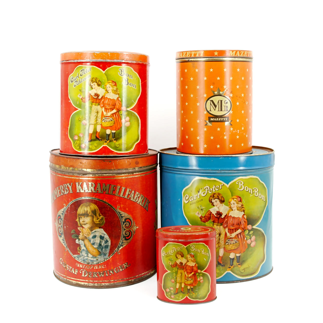 PLÅTBURKAR, 5 st, 1900-tal.