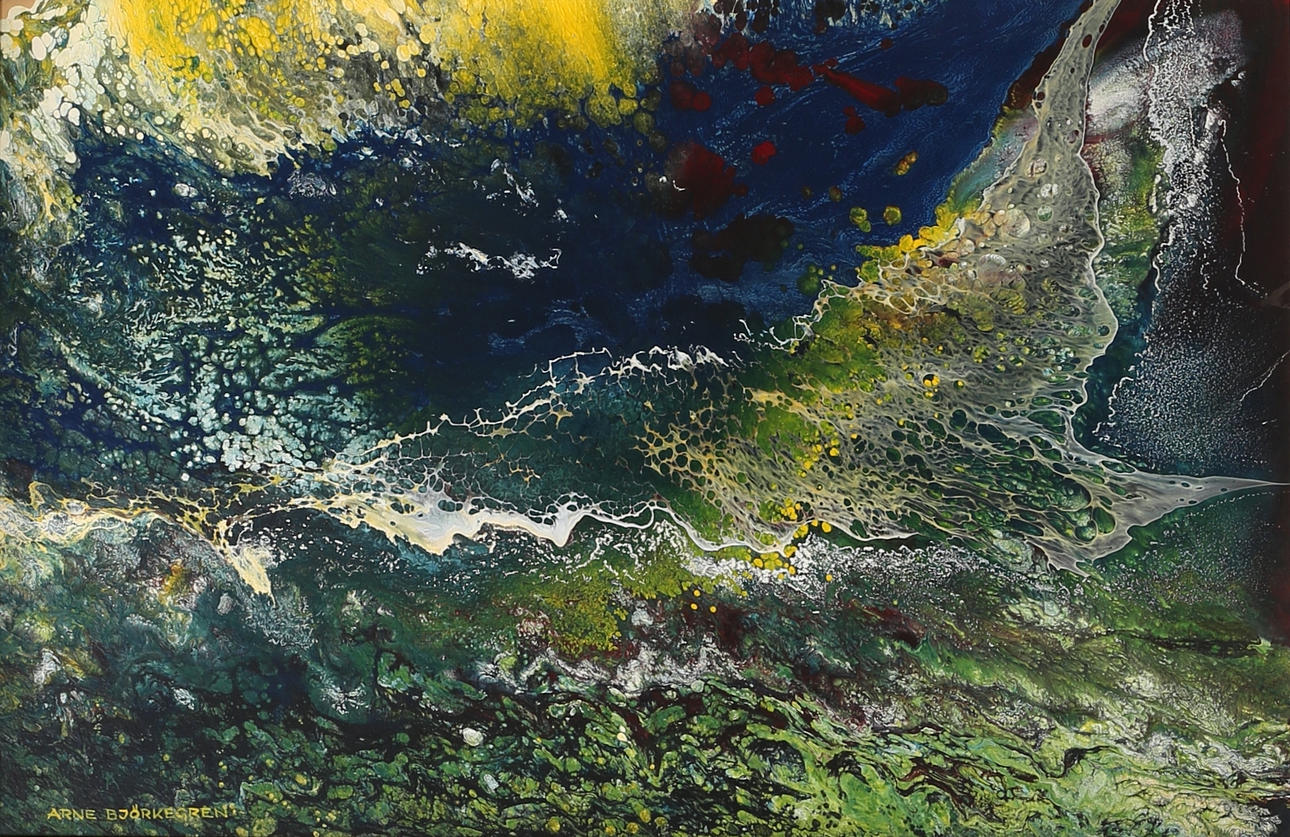 ARNE BJÖRKEGREN. Abstrakt komposition. Olja på pannå, signerad.