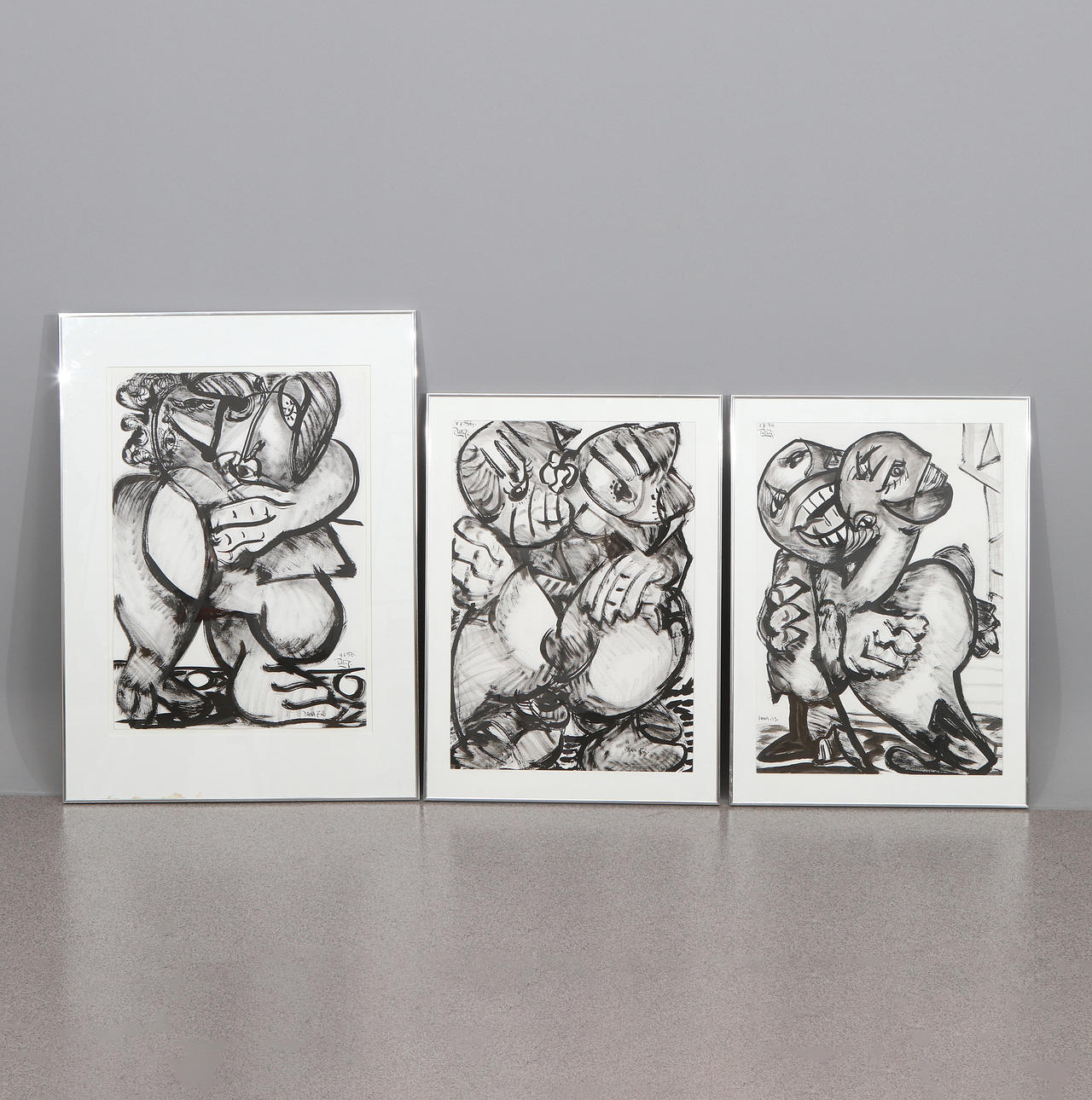 QUINTUS JAN TELTING. Mixed media, three pcs. Compositions. Signed.