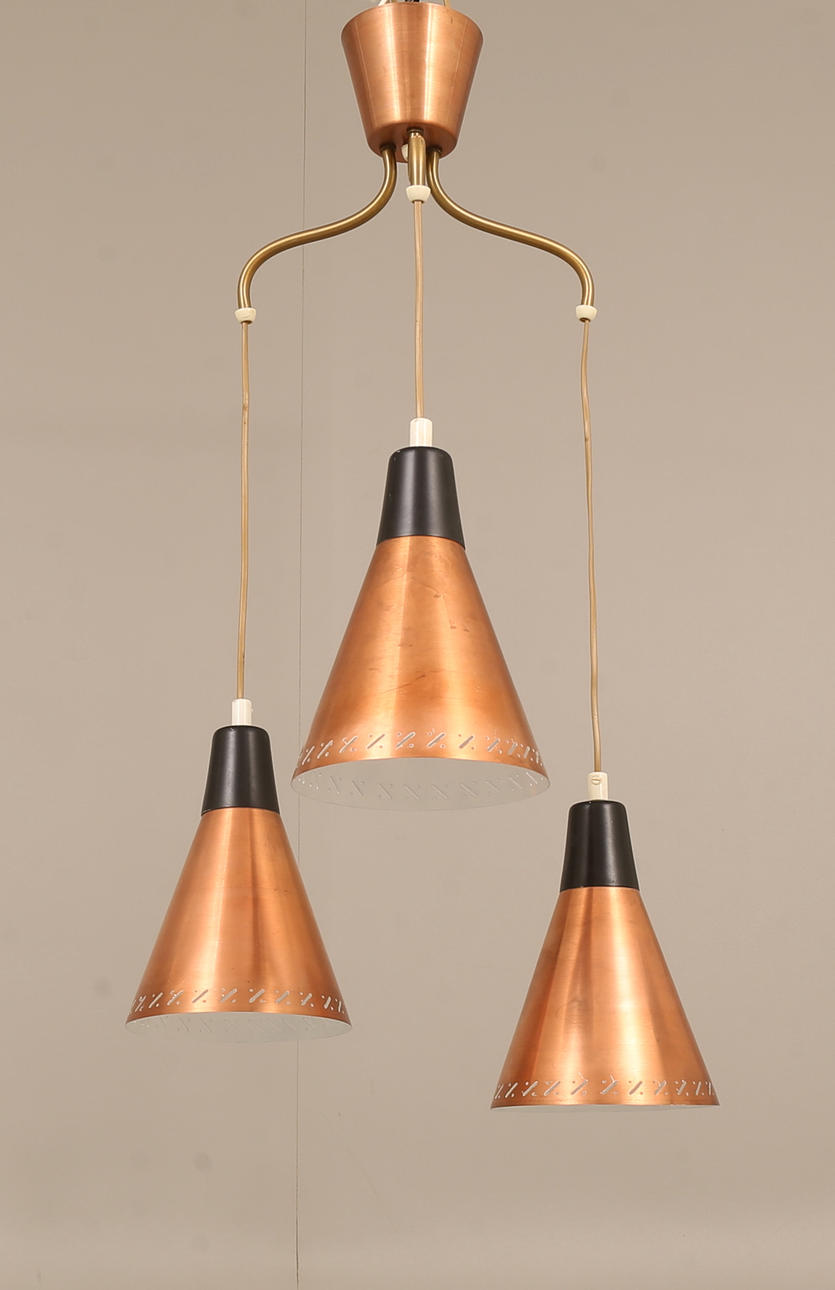 A copper ceiling lamp, mid 20th century.