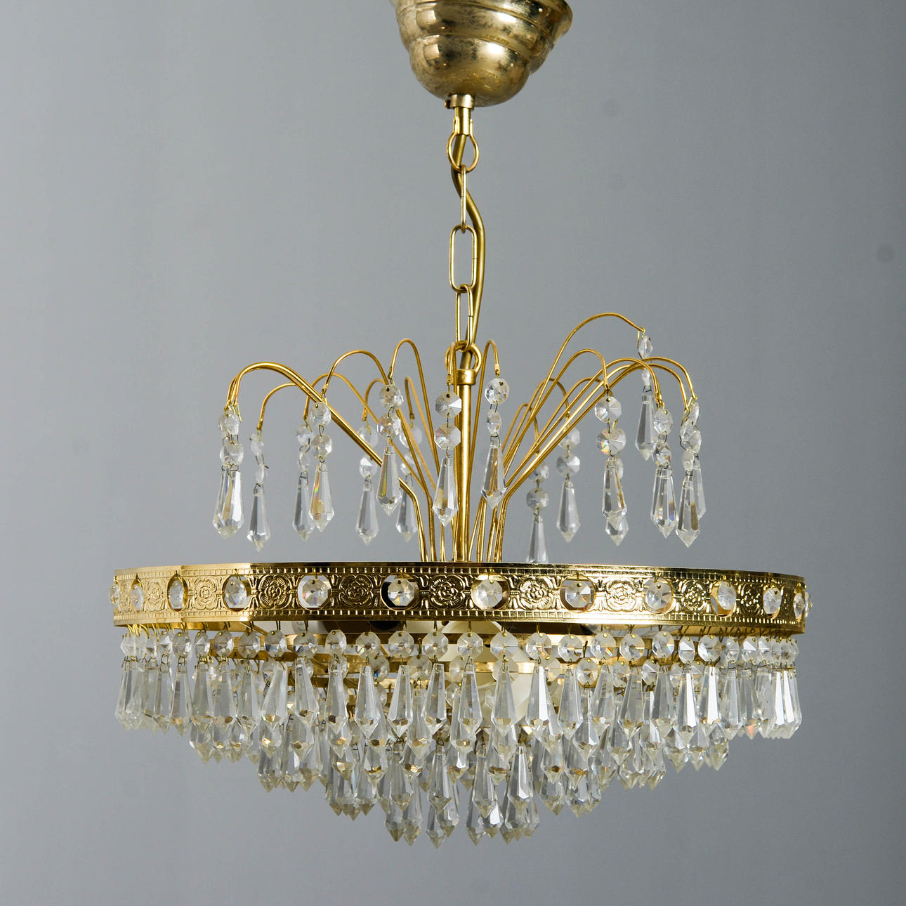 A ceiling lamp, with prisms, Empire style, 20th century.