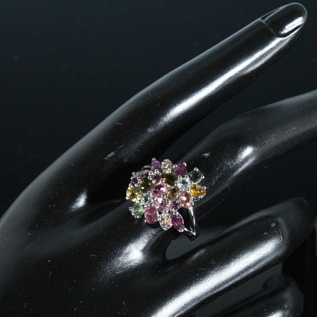 Statement ring with colorful gemstones, 925 silver.