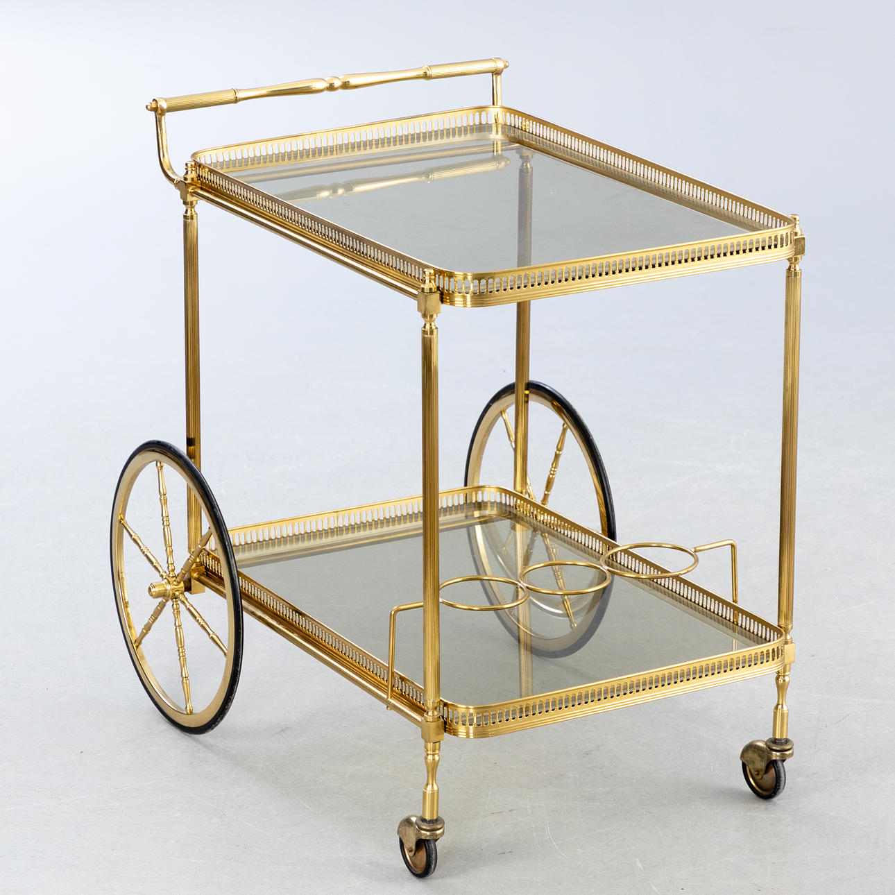 serving trolley, brass and glass, 1980s.