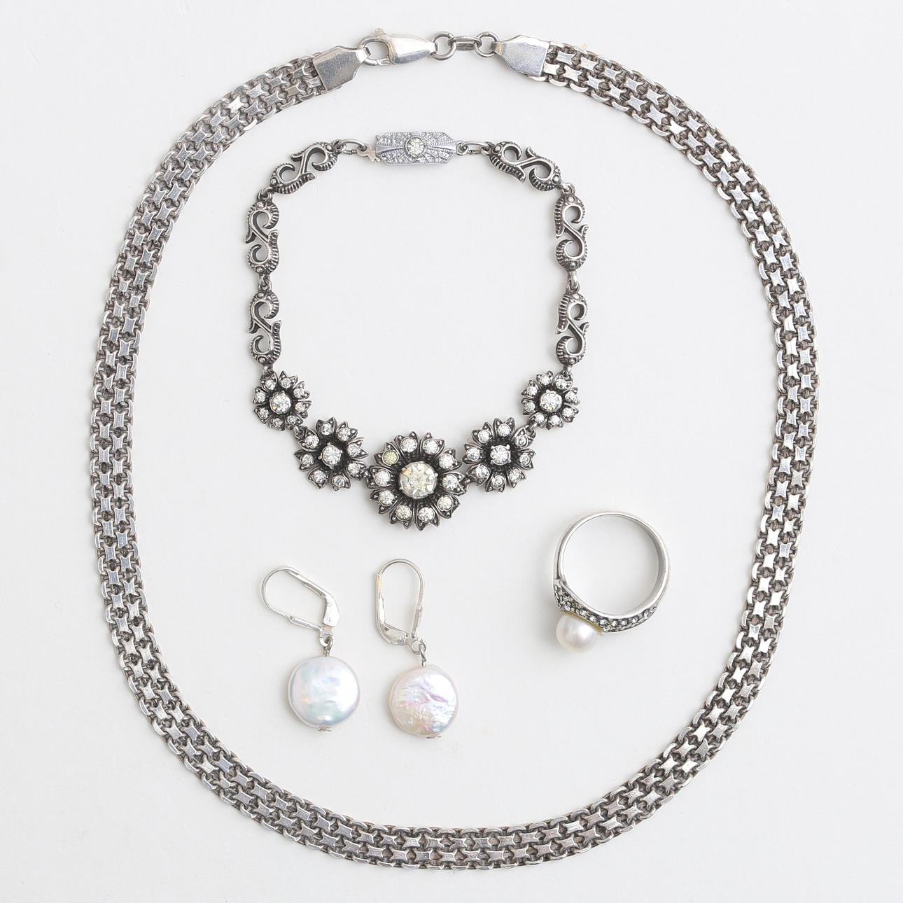 JEWELLERY, 4 pieces SILVER.