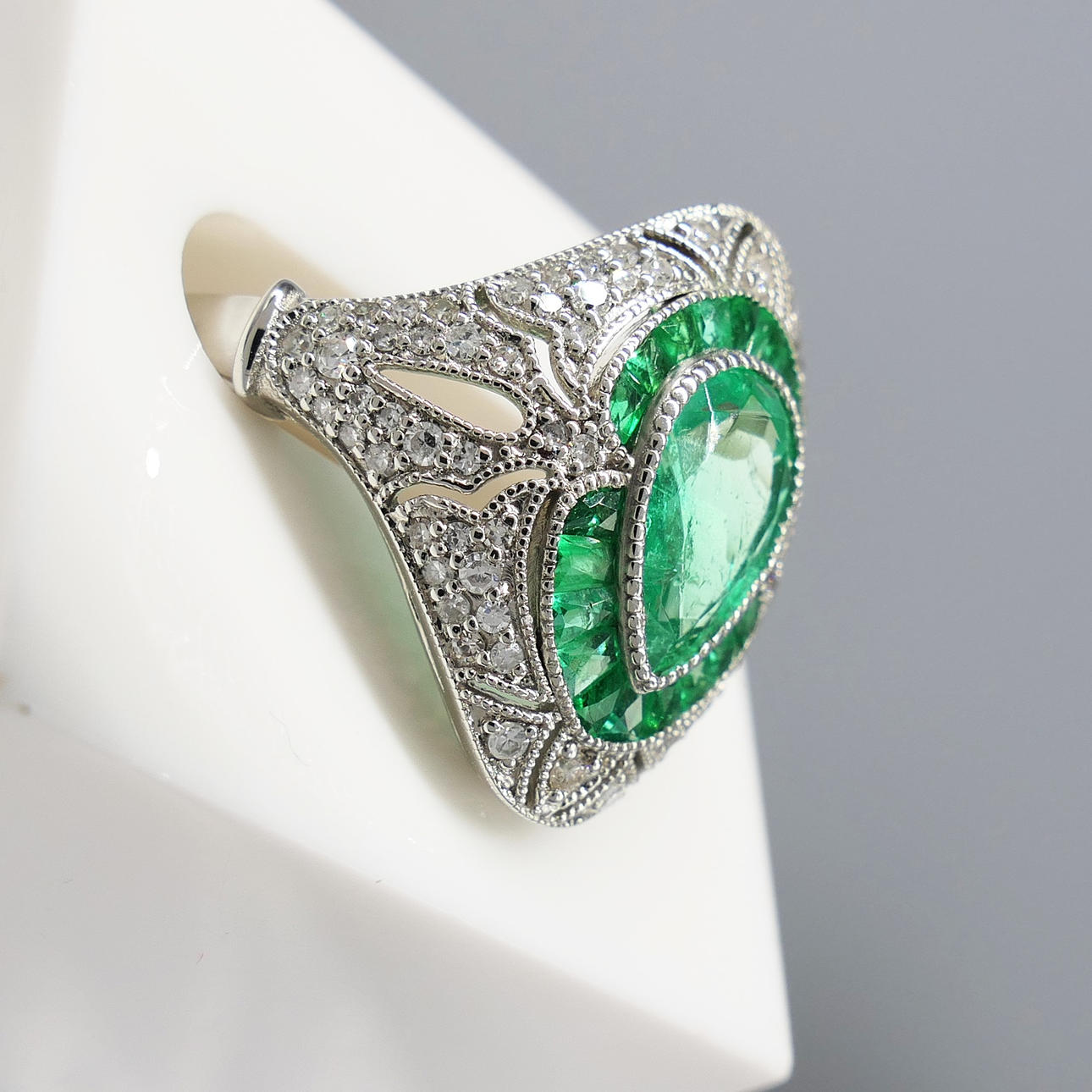 PLATINUM EMERALD & DIAMOND ring.