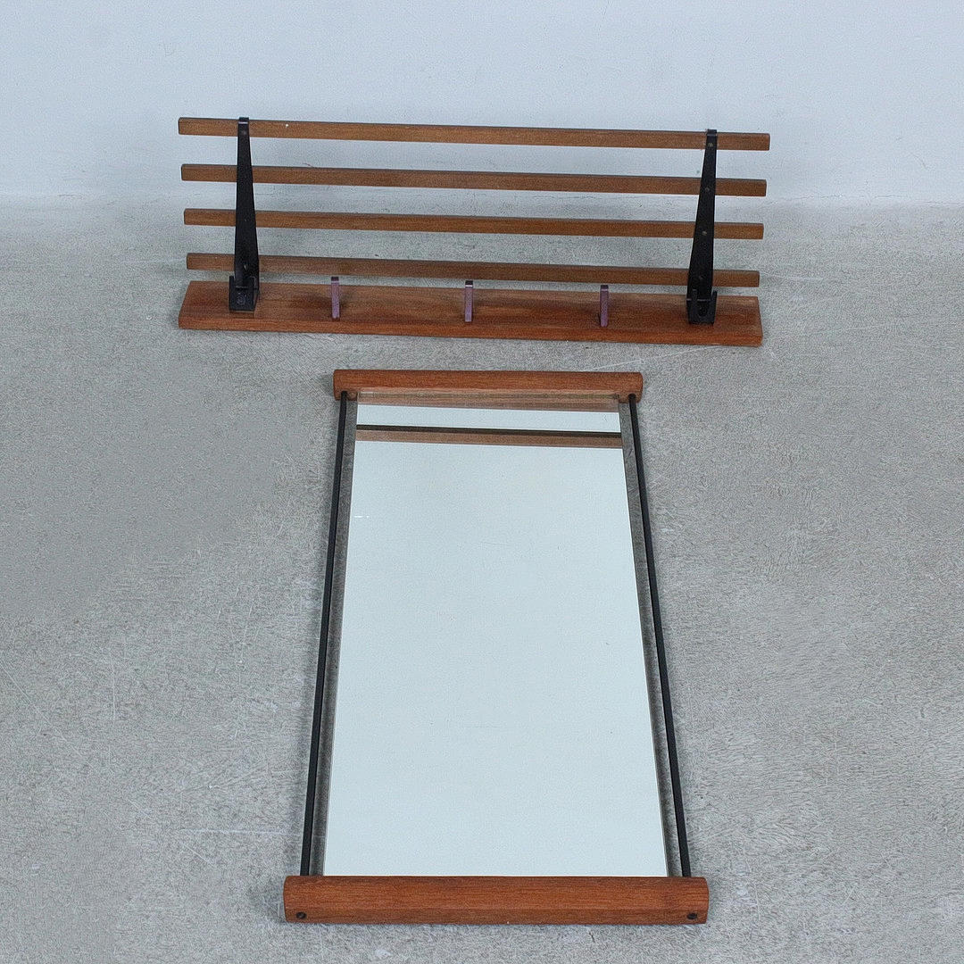 Mirror/Wall mirror and wardrobe/Hat rack, teak, 1960s.