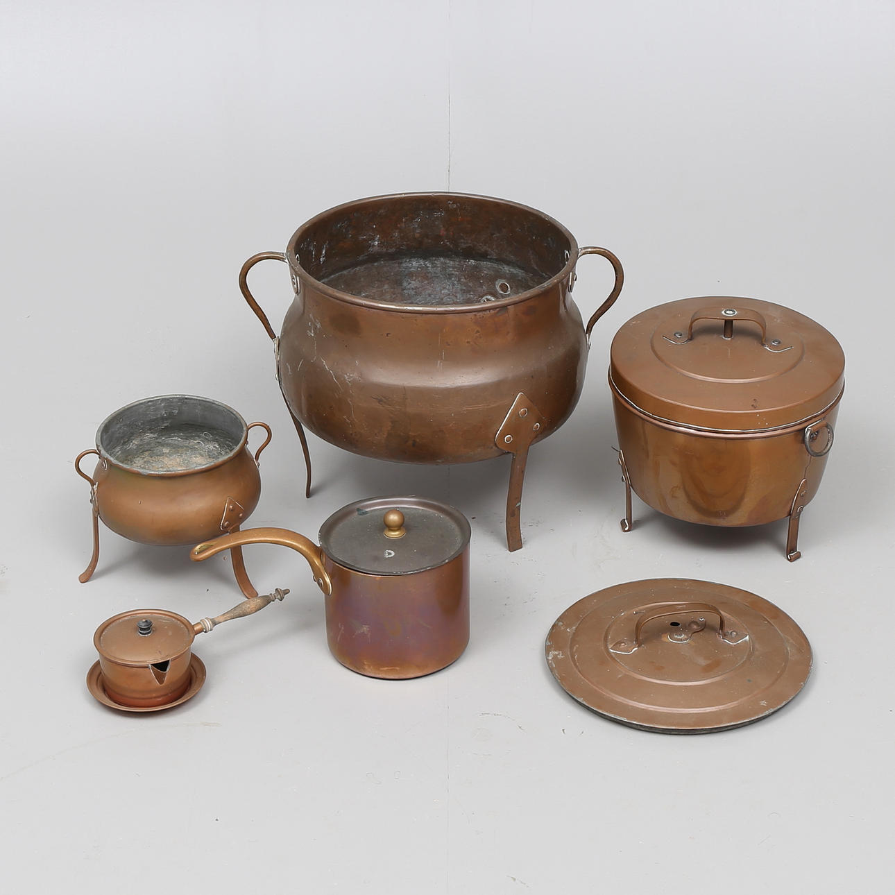ALADÅBFORM, GRYTOR, LOCK, 6 delar, koppar, Skultuna, Grillby m m.