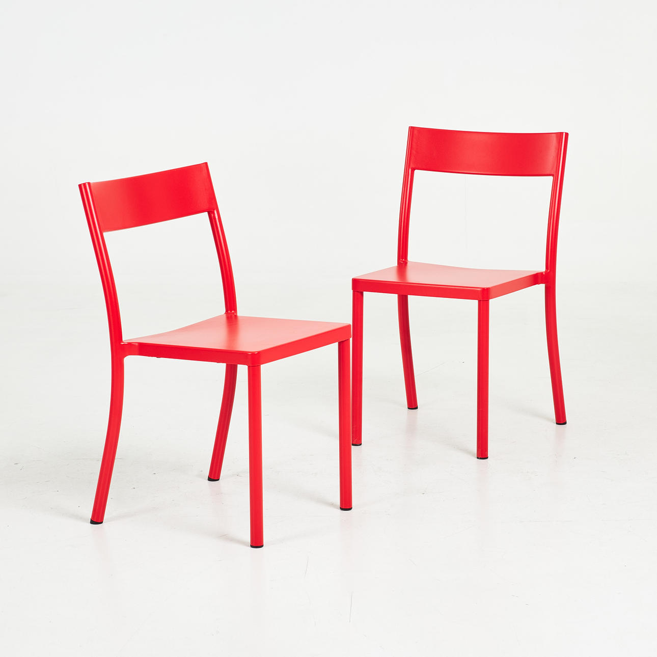 DAVID ERICSSON. Chairs, a pair, “A-stack”, Bebo Objects, contemporary, aluminum, powder coated in red, stackable.