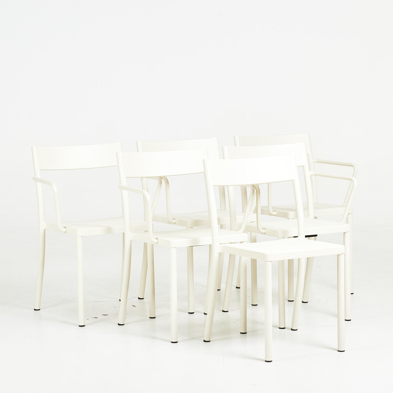 DAVID ERICSSON. Armchairs and stiol, 5+1 pcs, “A-stack”, Bebo Objects, contemporary, pile coated aluminium, stackable.