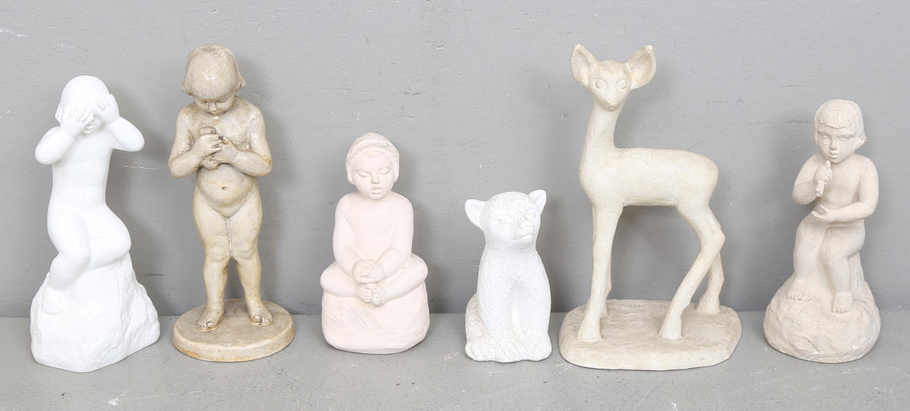 CARIN NILSON(1884-1973). Skulpturer, 6 st, gips, signerade.