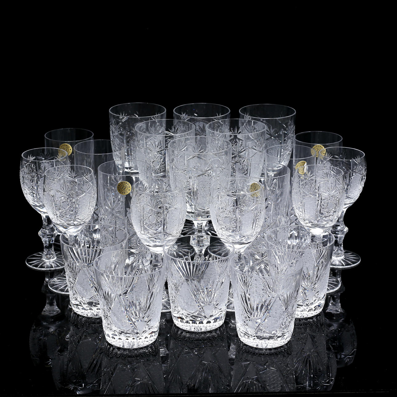 A 23-piece crystal glassware set, Czechoslovakia.