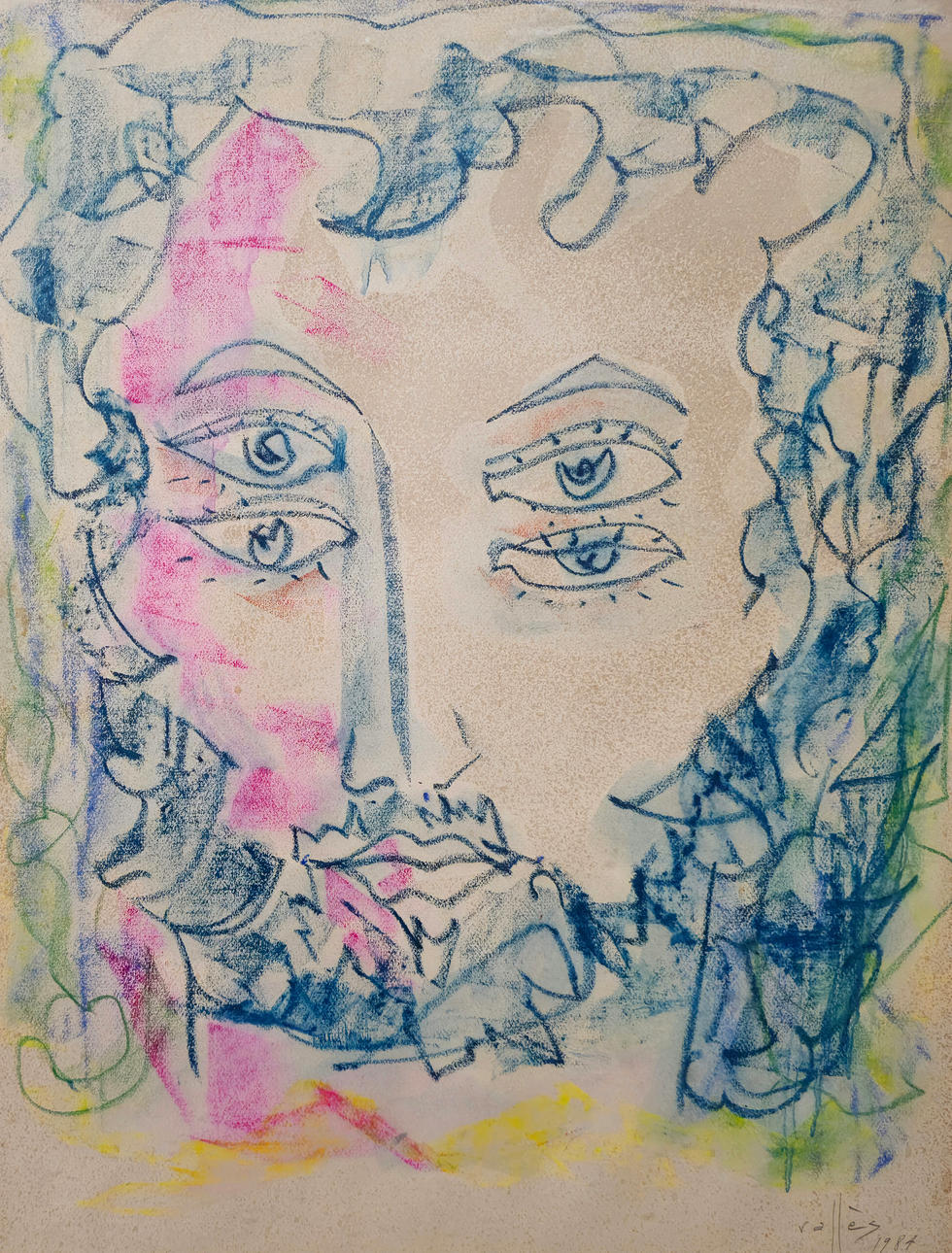 PORTRAIT. WAXES ON PAPER. SIGNED AND DATED “VALLÈS” 1984.