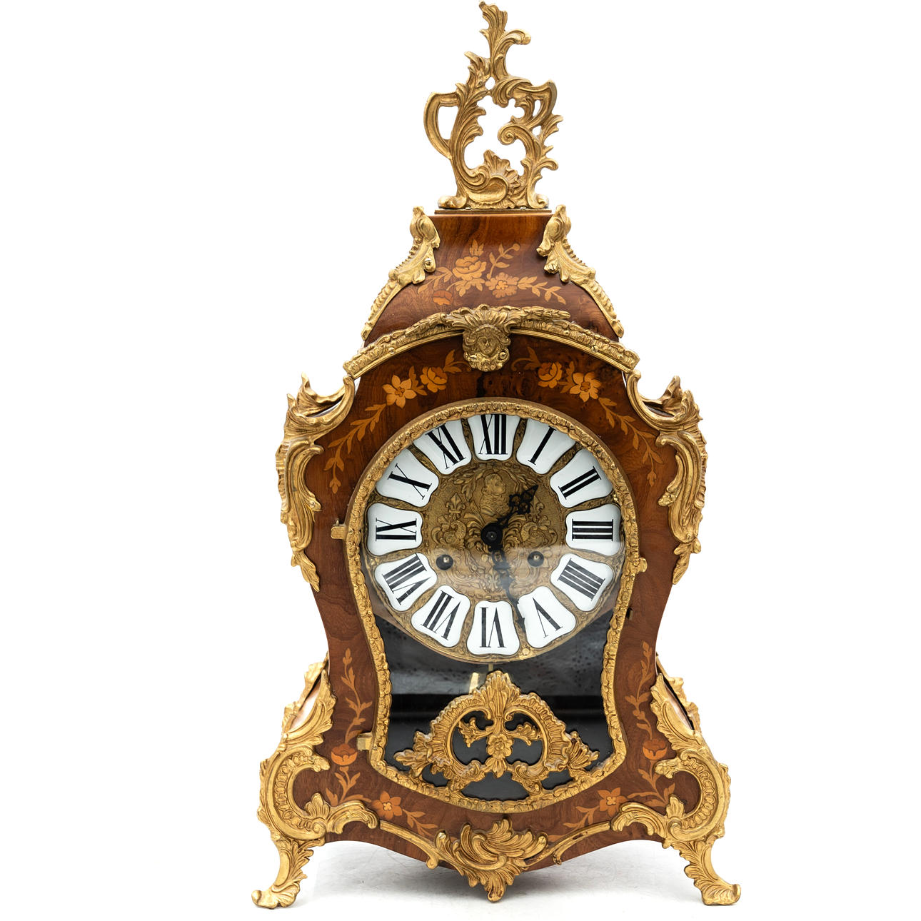 TABLE CLOCK, Rokkoko-style, Brass details, With key.