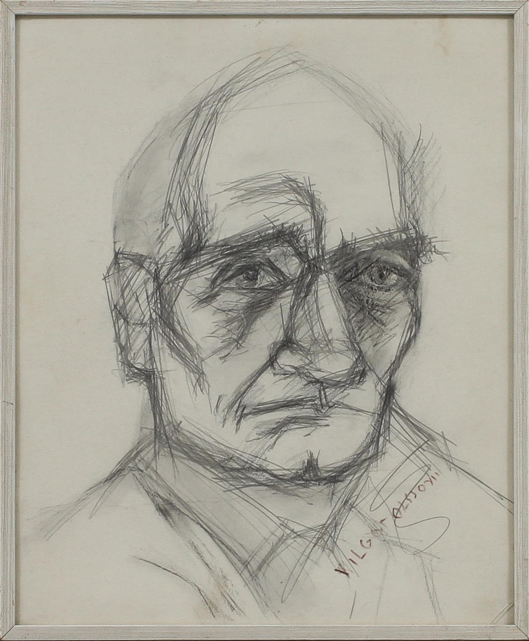 WILGOT OLSSON. Självporträtt, teckning, sign.