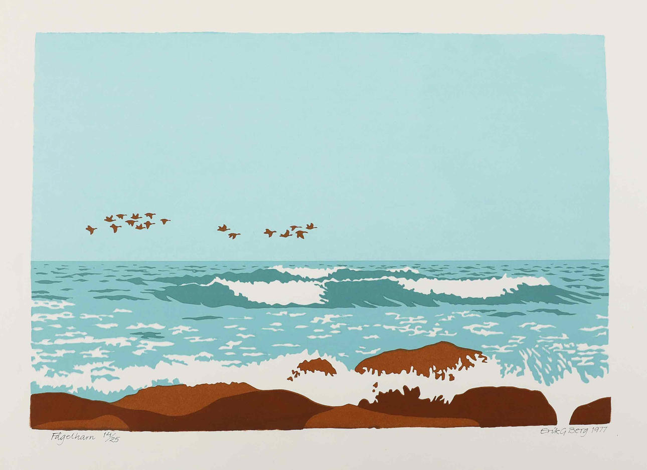 ERIK GUSTAV BERG (1935-2025). serigrafi, Fågelharn, signerad, numrerad 14/25, daterad 77.