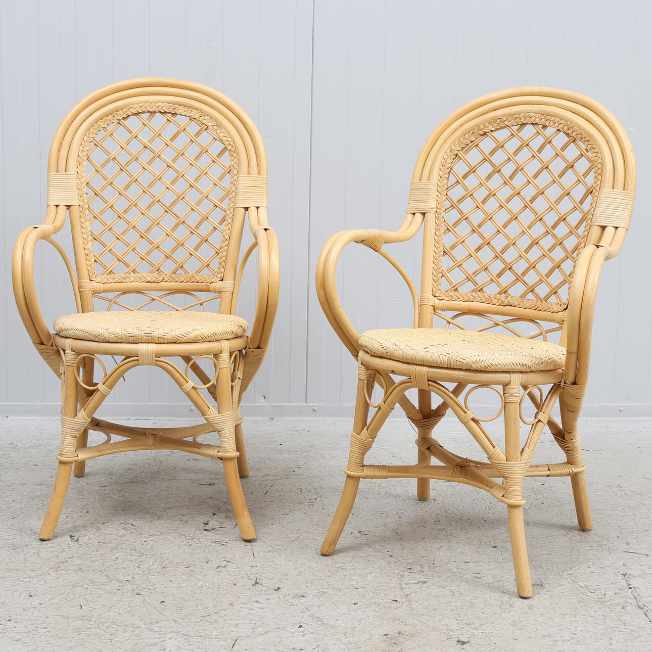 ARMCHAIRS, a pair, bamboo/rattan.
